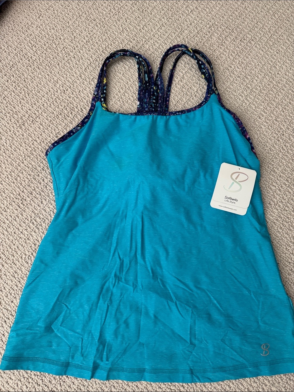 Sofibella Turqoise Tennis Tank Top with Patterned Navy Double Straps